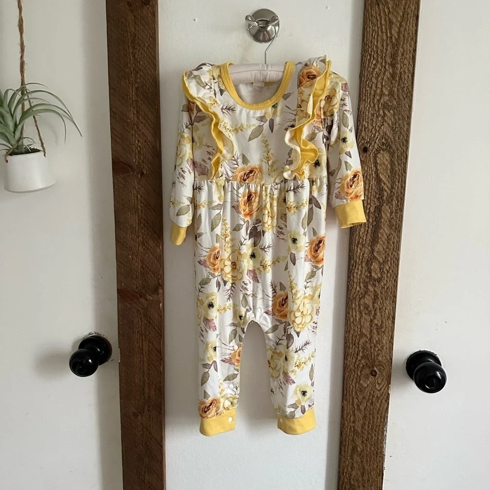 Boutique Harvest Rustic Floral Jumpsuit Romper Pajamas Baby Girl 12-18 Months